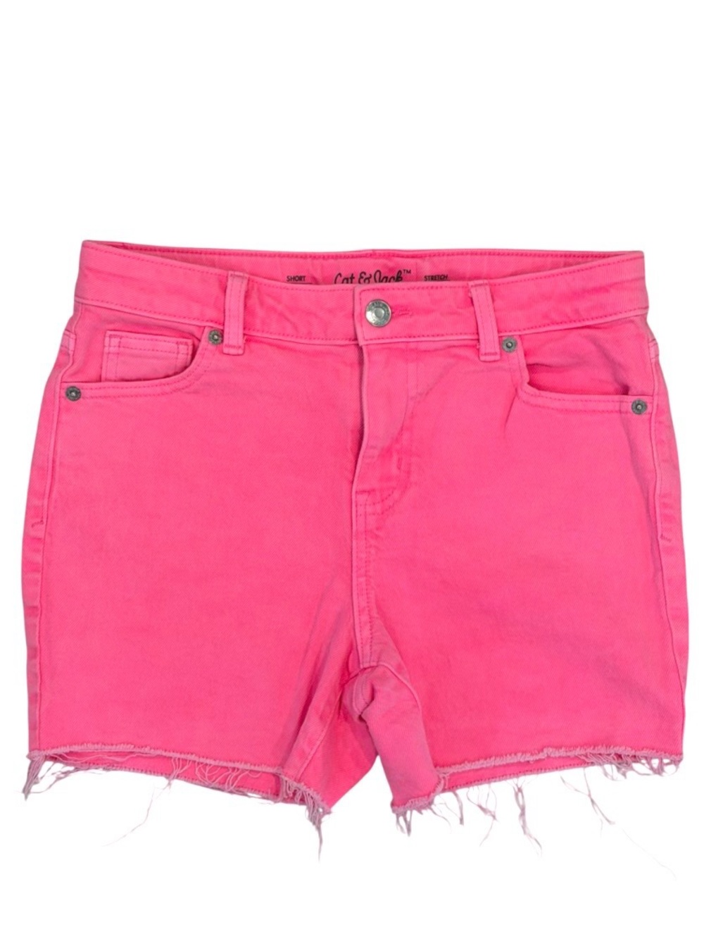 Cat & Jack Girls XL (14) Pink Denim Cut Off Shorts Adjustable Frayed Hem Stretch